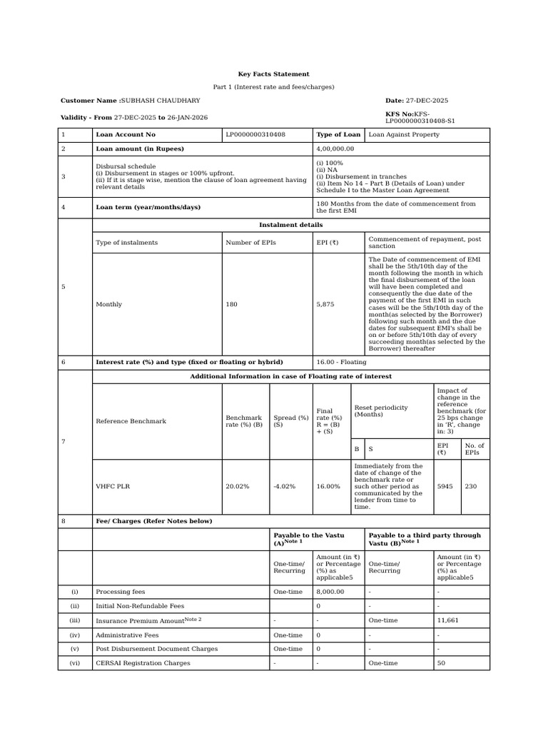 KFS - 1 | PDF | Loans | Interest