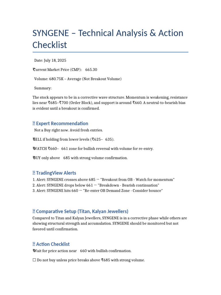SYNGENE Stock Analysis & Action Plan | PDF