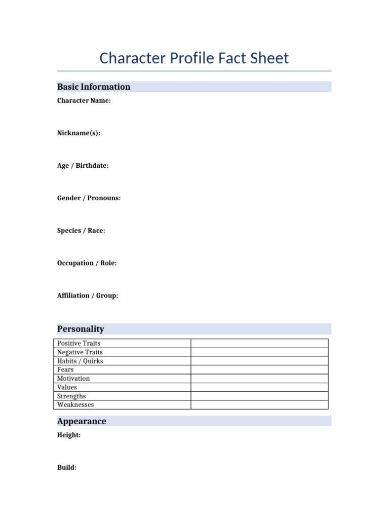 Character Profile Template Guide | PDF