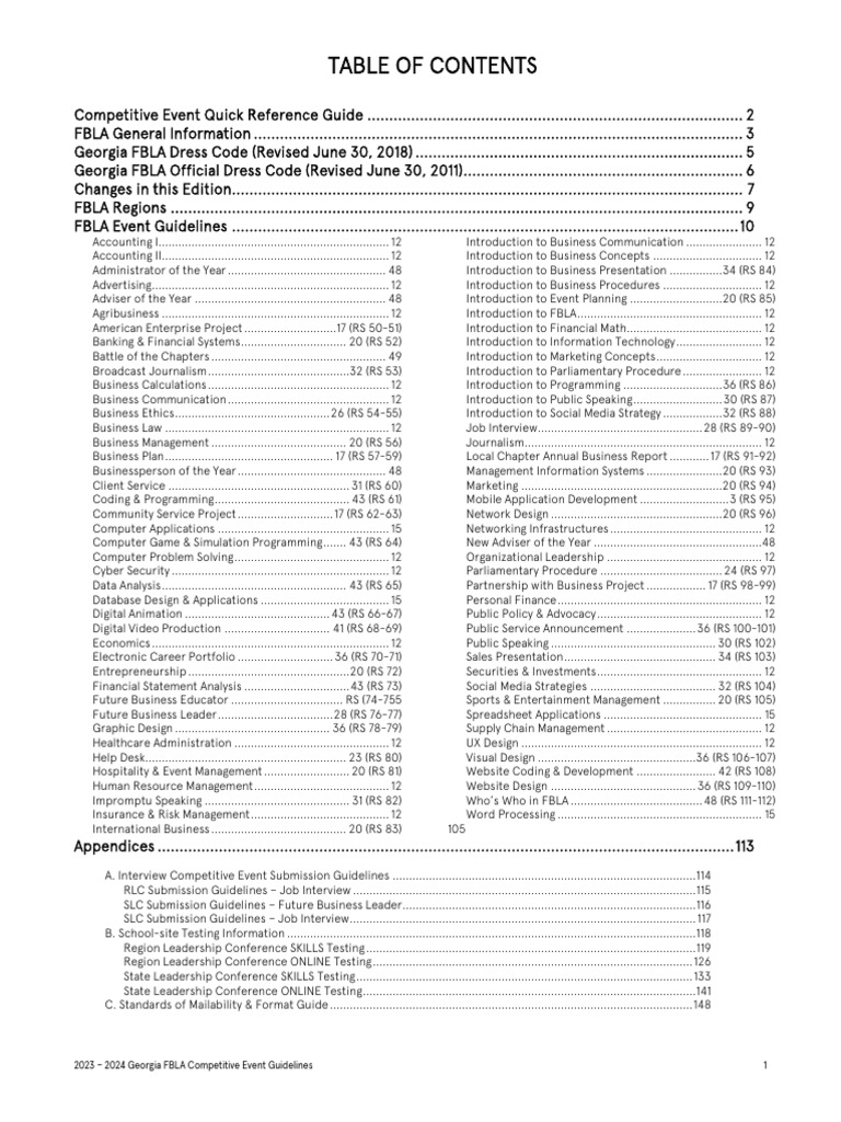 Georgia FBLA 2023-2024 Event Guidelines | PDF | Clothing | Shoe