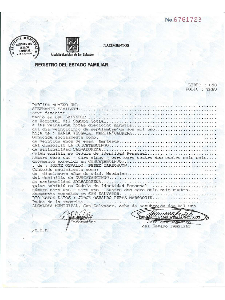 Partida de Nacimiento Yami | PDF