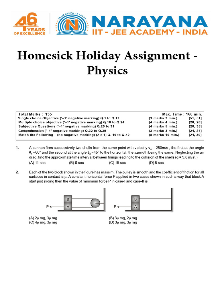 Homesick Holiday Assignment - Physics (2025) | PDF | Force | Tension ...