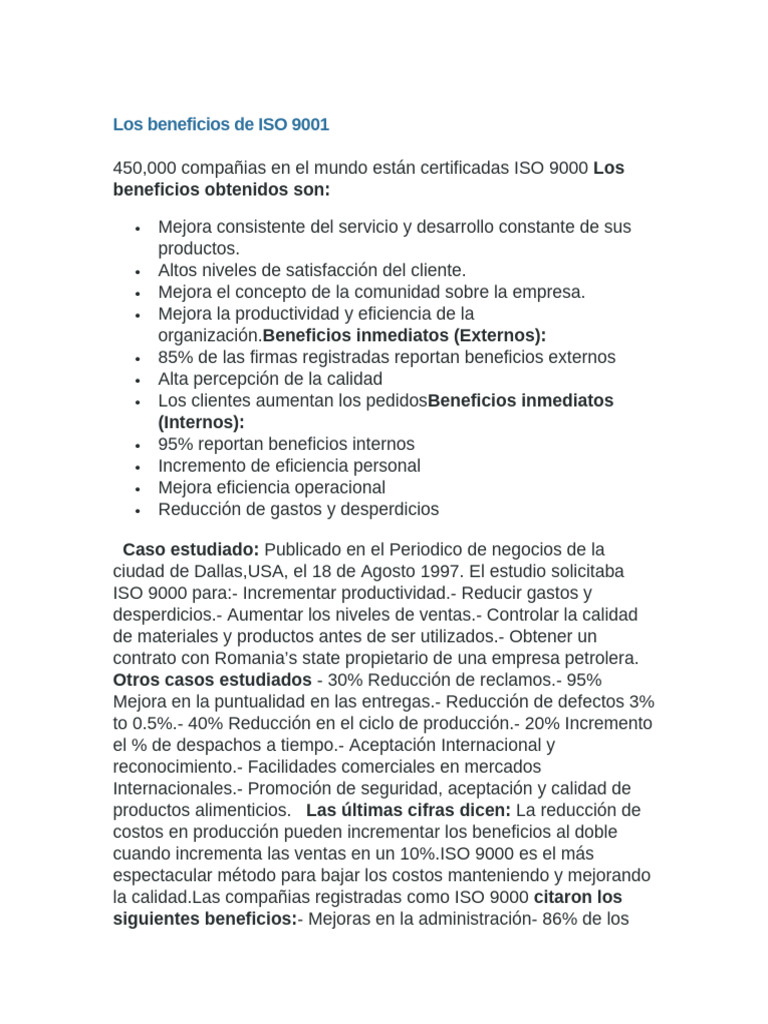 Beneficios de la Certificación ISO 9001 | PDF | Business | Organización ...