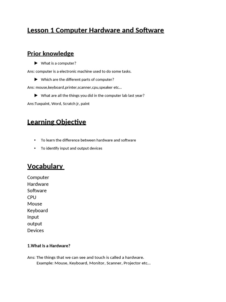 Computer Hardware vs Software Basics | PDF