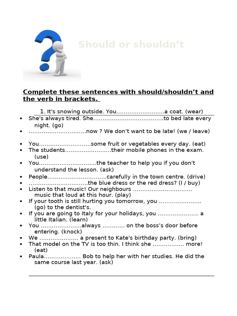 Sentence Completion with Should/Shouldn't | PDF