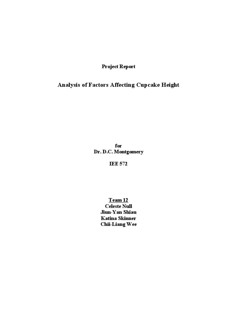 Analysis of Factors Affecting Cupcake Height Project Report PDF Errors And Residuals