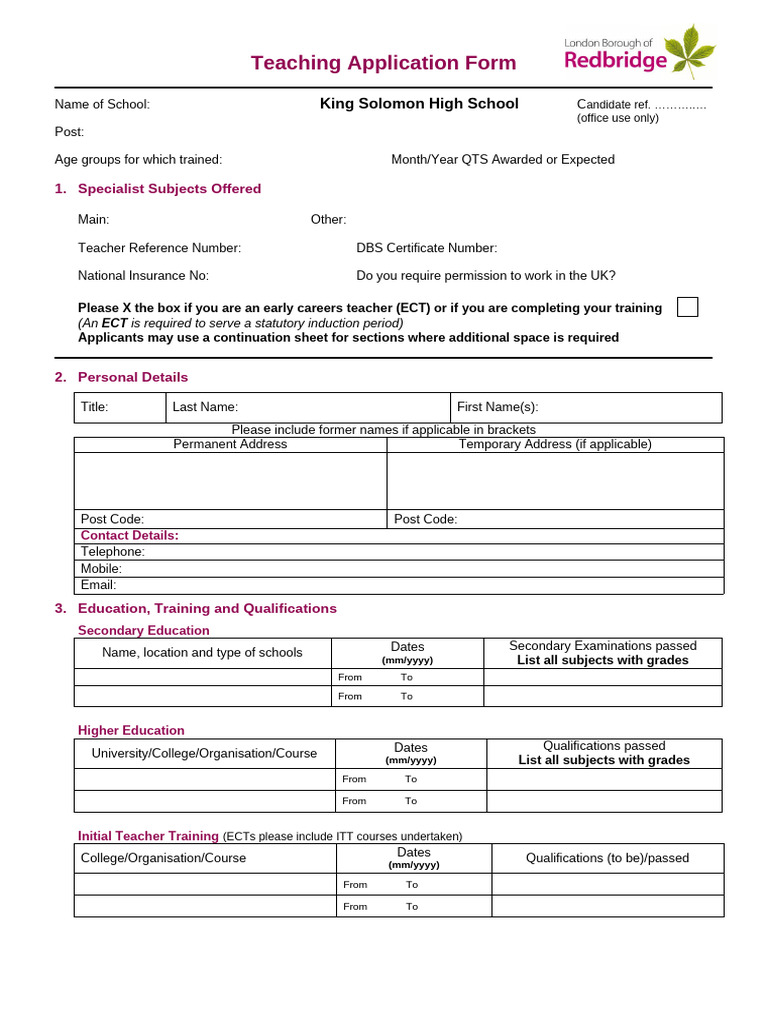 King Solomon High School Teacher Application | PDF | Disability ...