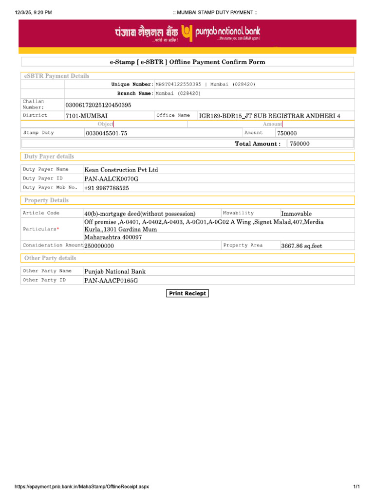 Kean Mortgage ESBTR Challan | PDF