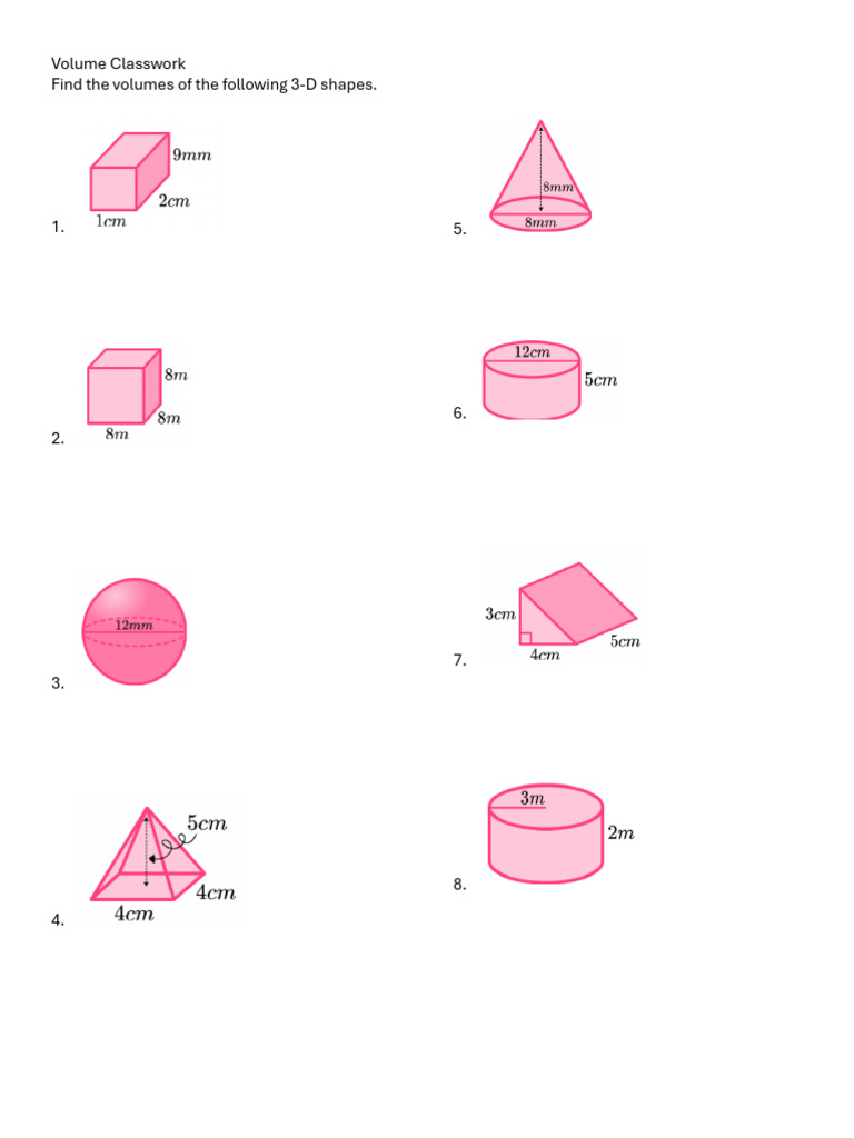 Volume Calculations for 3D Shapes | PDF