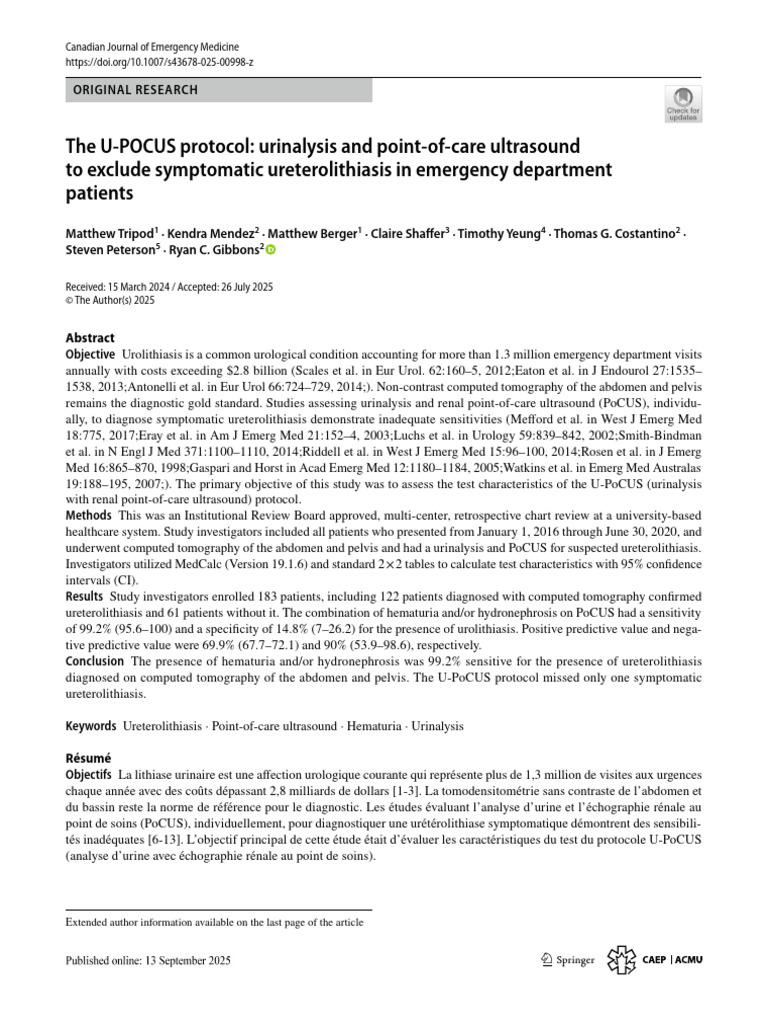 U-PoCUS Protocol for Ureterolithiasis Diagnosis | PDF | Sensitivity And ...