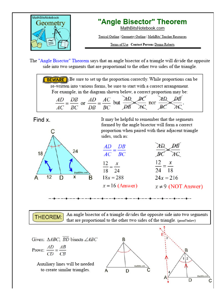 Angle Bisector Theorem Explained | PDF | Triangle | Geometry