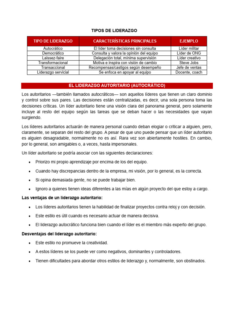 Tipos de Liderazgo y sus Características | PDF | Liderazgo | Motivación