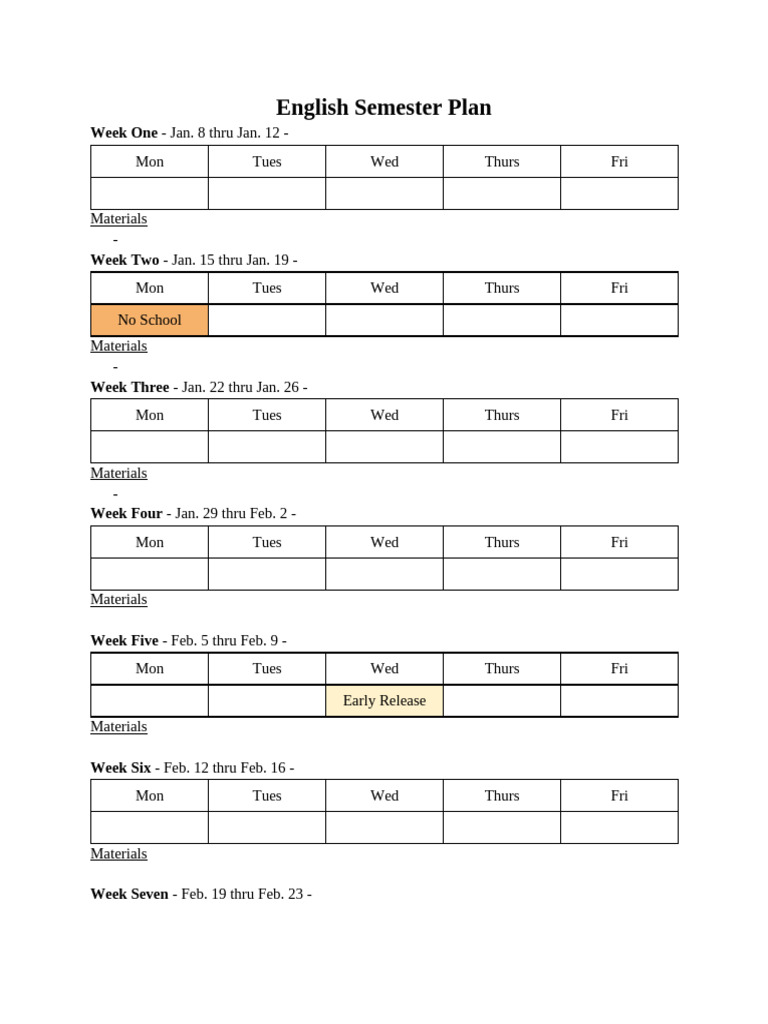 Blank Semester Plan | PDF