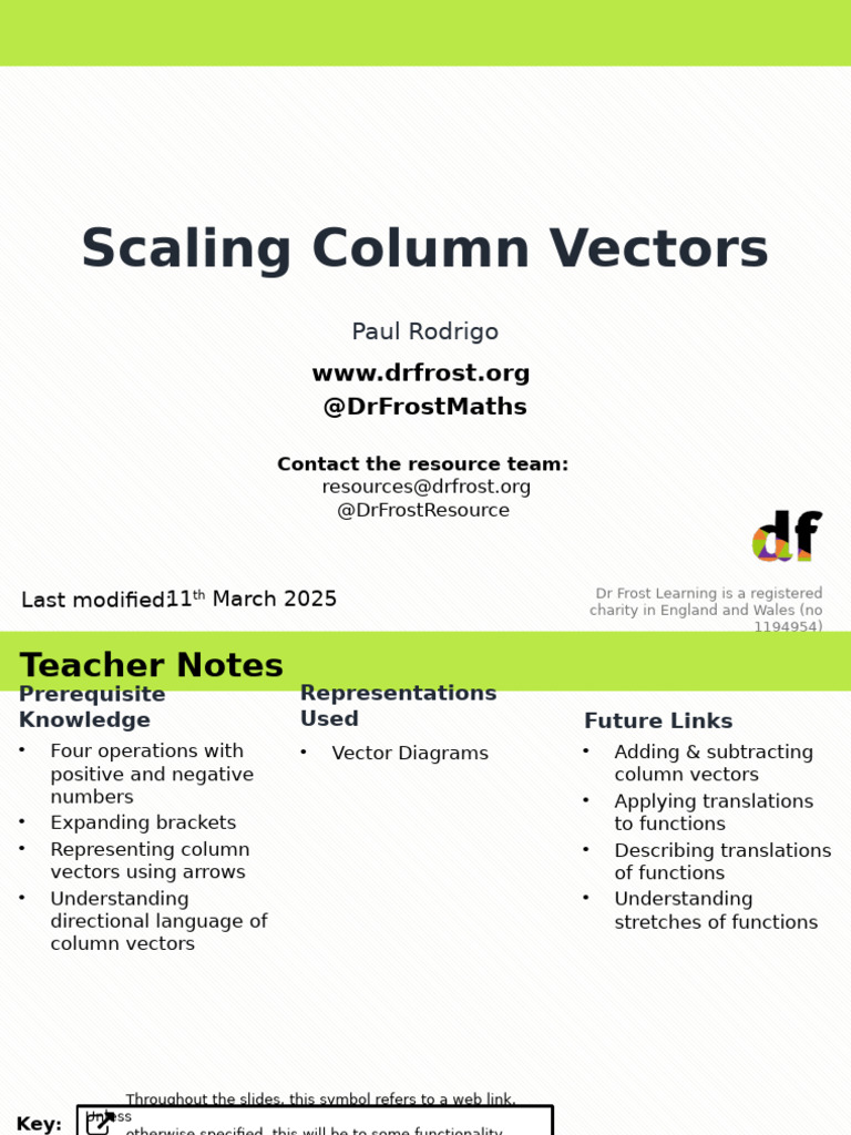 Scaling Column Vectors Lesson Guide | PDF | Euclidean Vector | Scalar ...