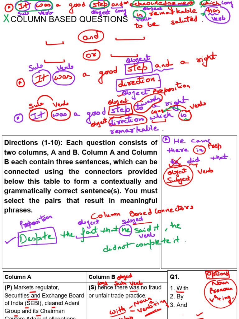 Column-Based Sentence Connection Quiz | PDF