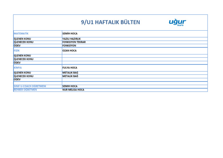 9u1 Haftalik Bülten-12 | PDF