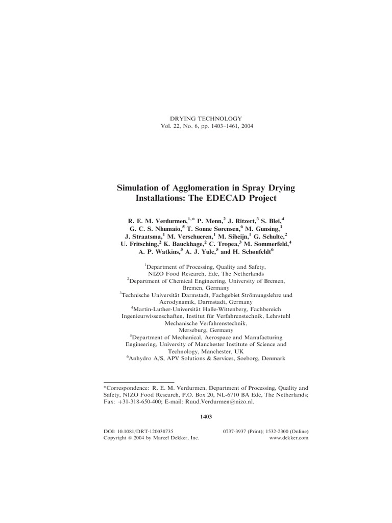 Verdurmen 2004 Simulation of Agglomeration in Spray Drying ...