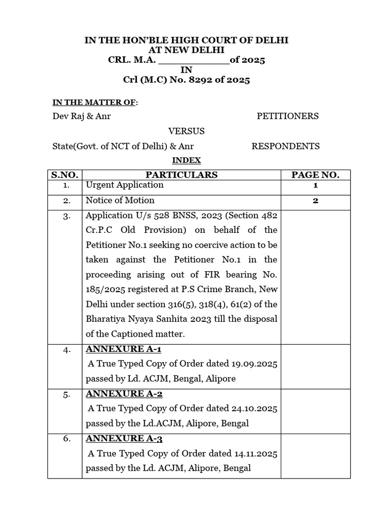Urgent Application in Delhi High Court | PDF | Bail | Public Law