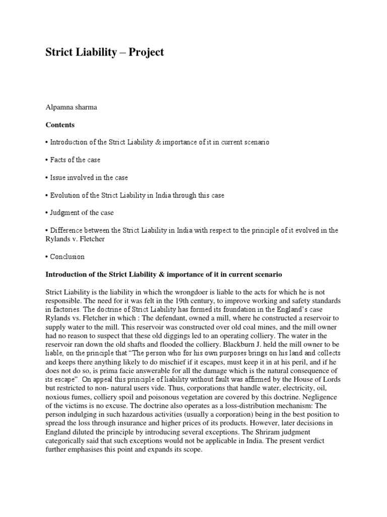 Strict Liability - Project | PDF | Mens Rea | Criminal Law