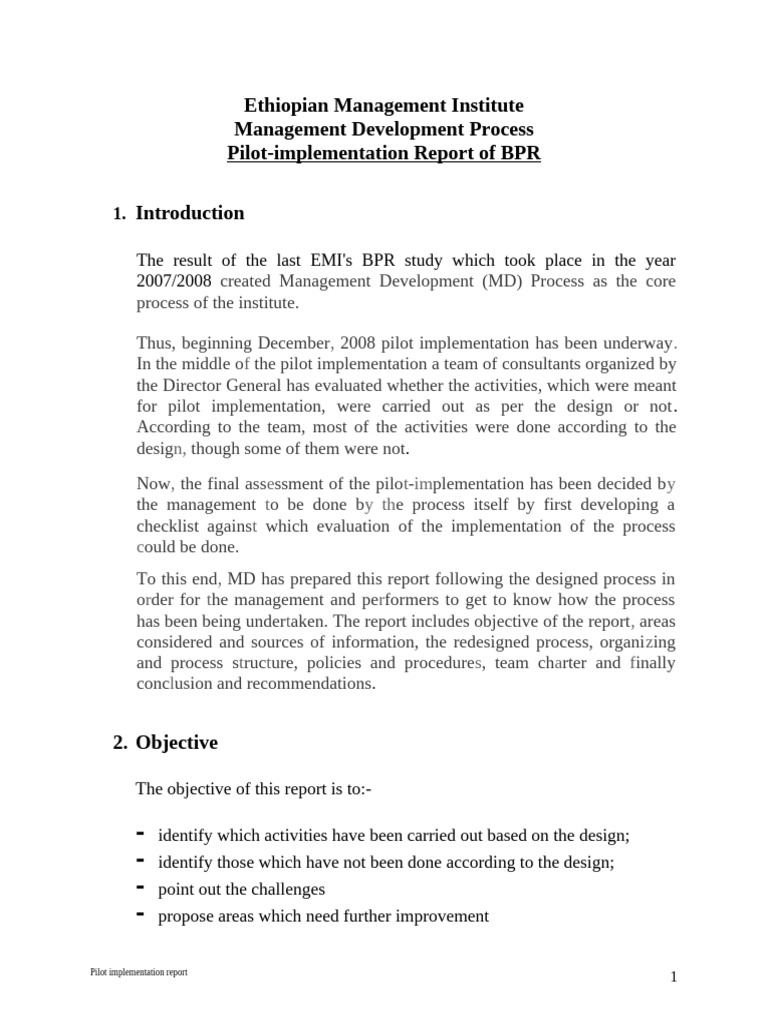 Ethiopian Management Institute BPR Report | PDF | Consultant | Evaluation