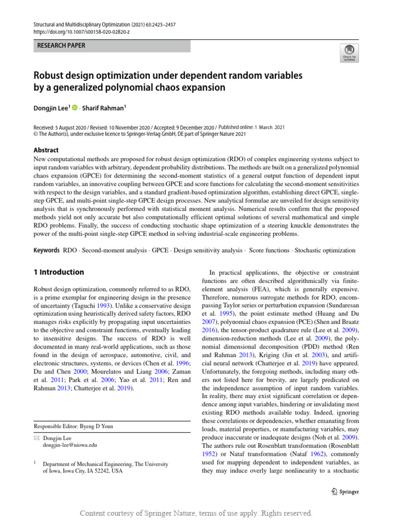 Robust Design Optimization with GPCE | PDF | Mathematical Optimization ...