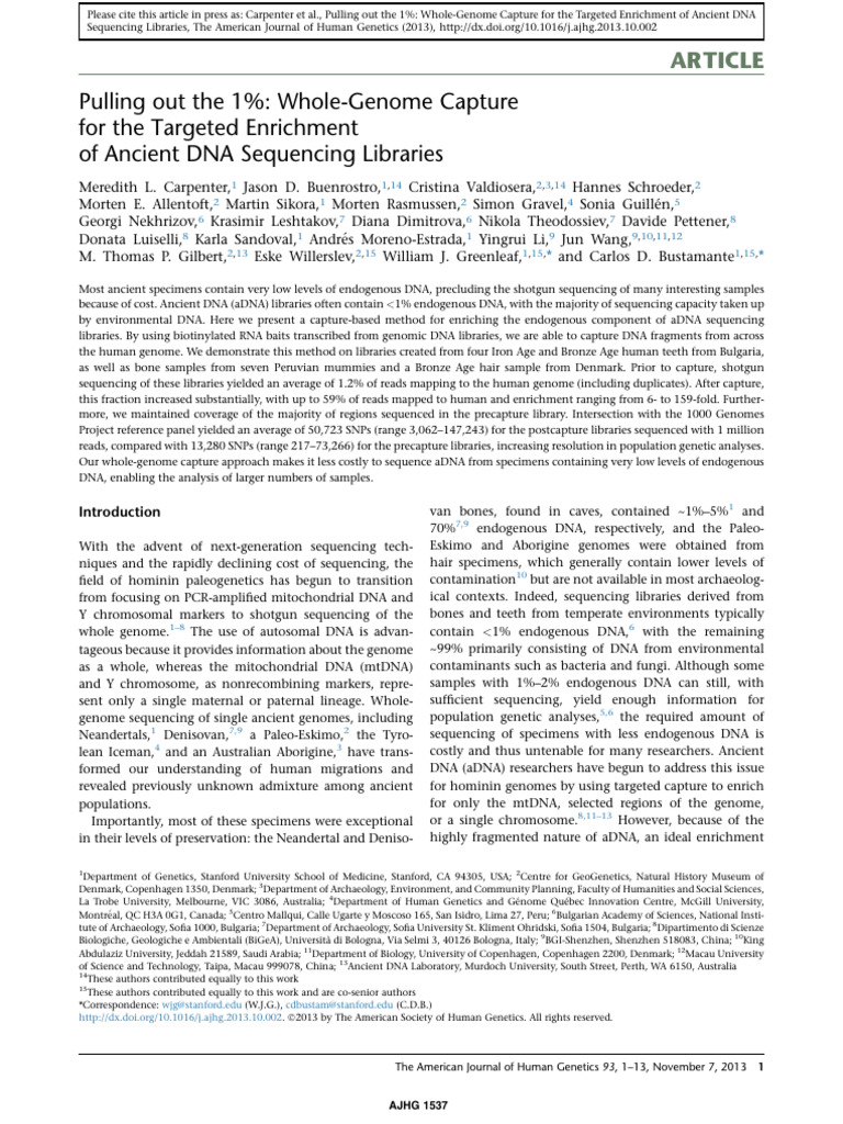 Whole-Genome Capture for Ancient DNA | PDF | Whole Genome Sequencing ...