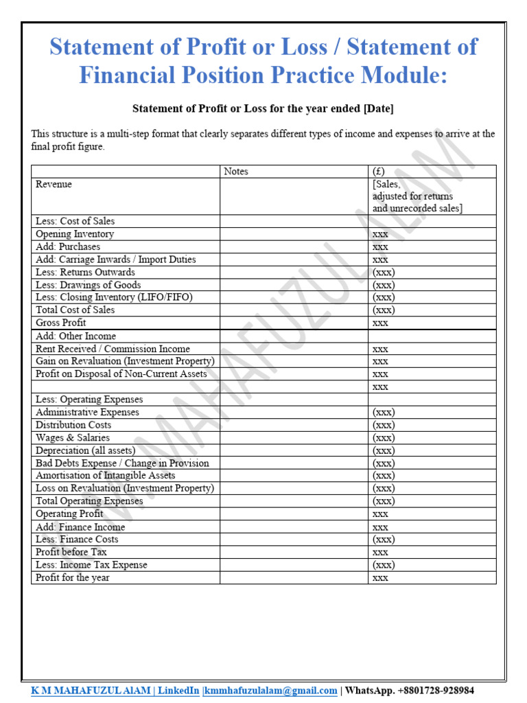 Statement of Profit -Loss Statement of Financial Position | PDF ...