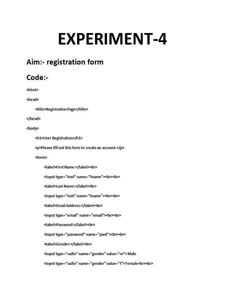 User Registration Form HTML Code | PDF