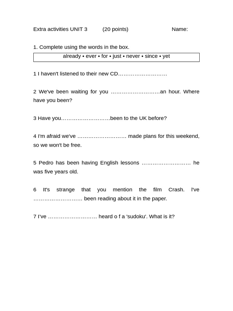 Extra Activities UNIT 3 | PDF