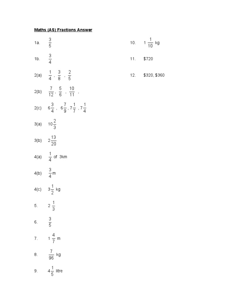 AS Maths Fractions Answer Key | PDF | Teaching Methods & Materials ...