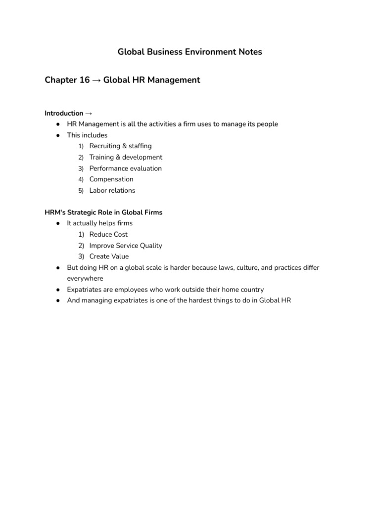 Global HR Management Strategies Explained | PDF | Human Resource ...