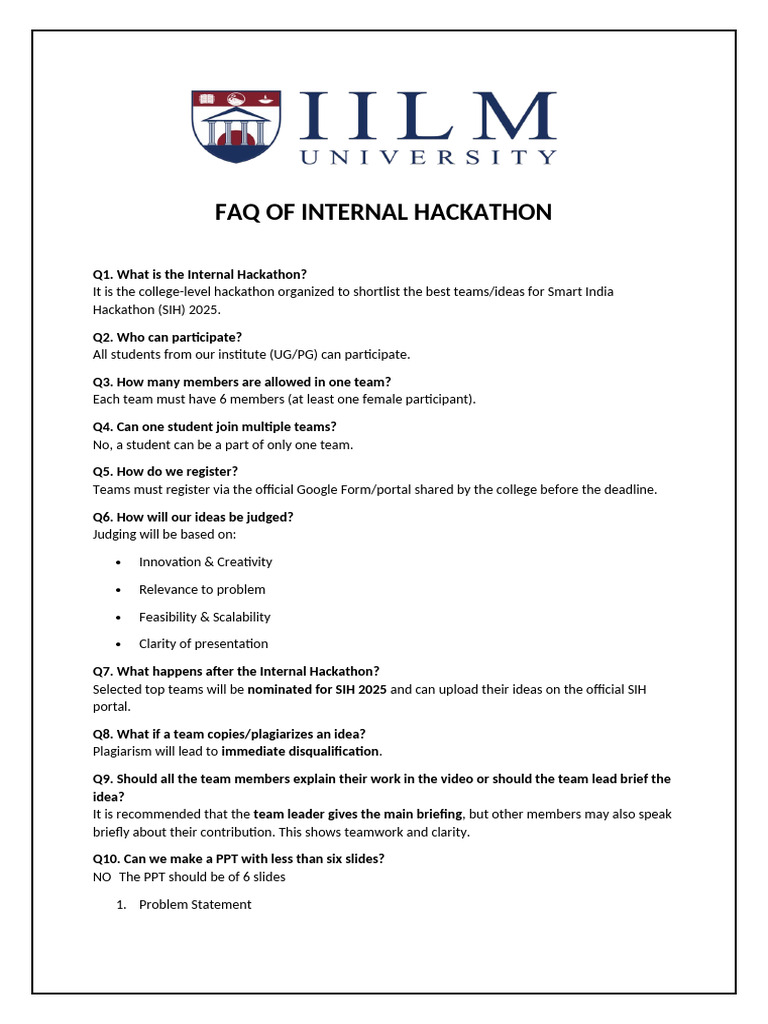 Internal Hackathon FAQ Guide | PDF | Microsoft Power Point