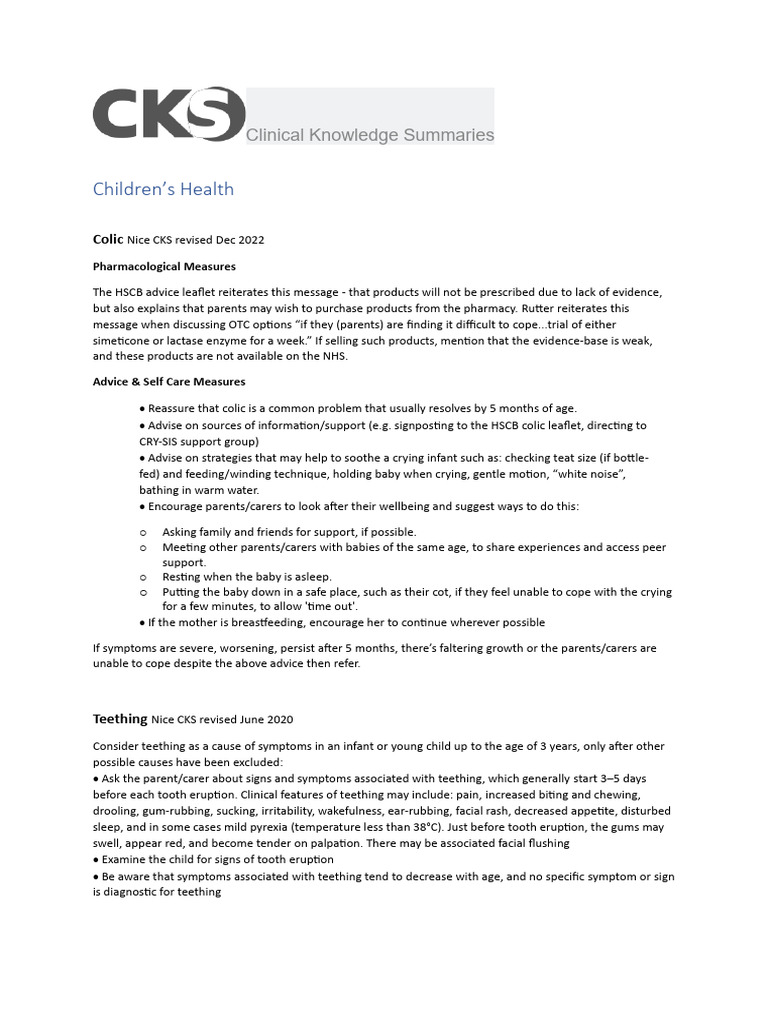 CKS Children's Health Management Strategies | PDF | Gastroesophageal ...