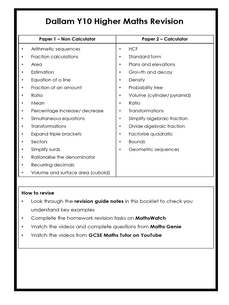 Y10 Maths Revision Guide: Key Topics | PDF | Mathematics | Elementary ...