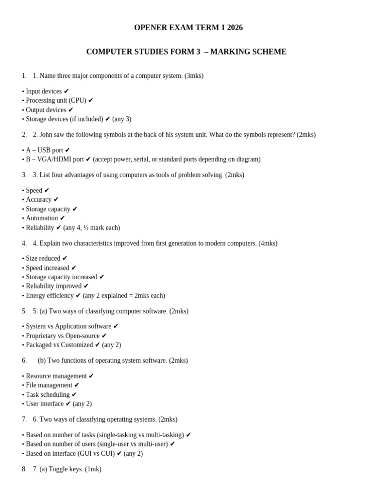 Computer Studies Form 3 Marking Scheme | PDF | Computer Virus ...