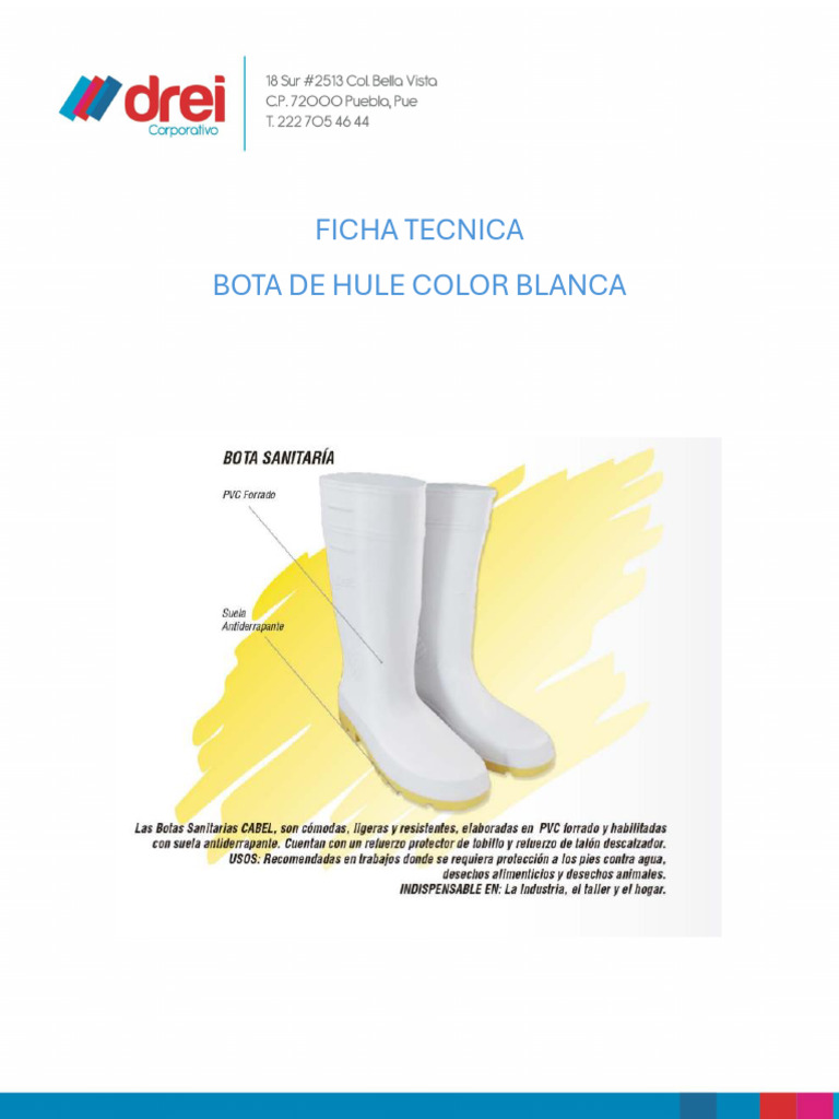 Ficha Tecnica Bota de Hule Color Blanca | PDF