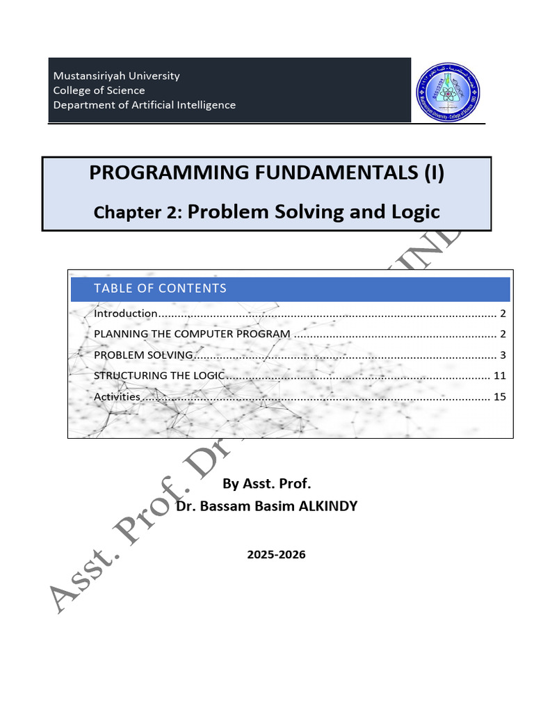 Programming Fundamentals: Logic & Problem Solving | PDF | Algorithms ...