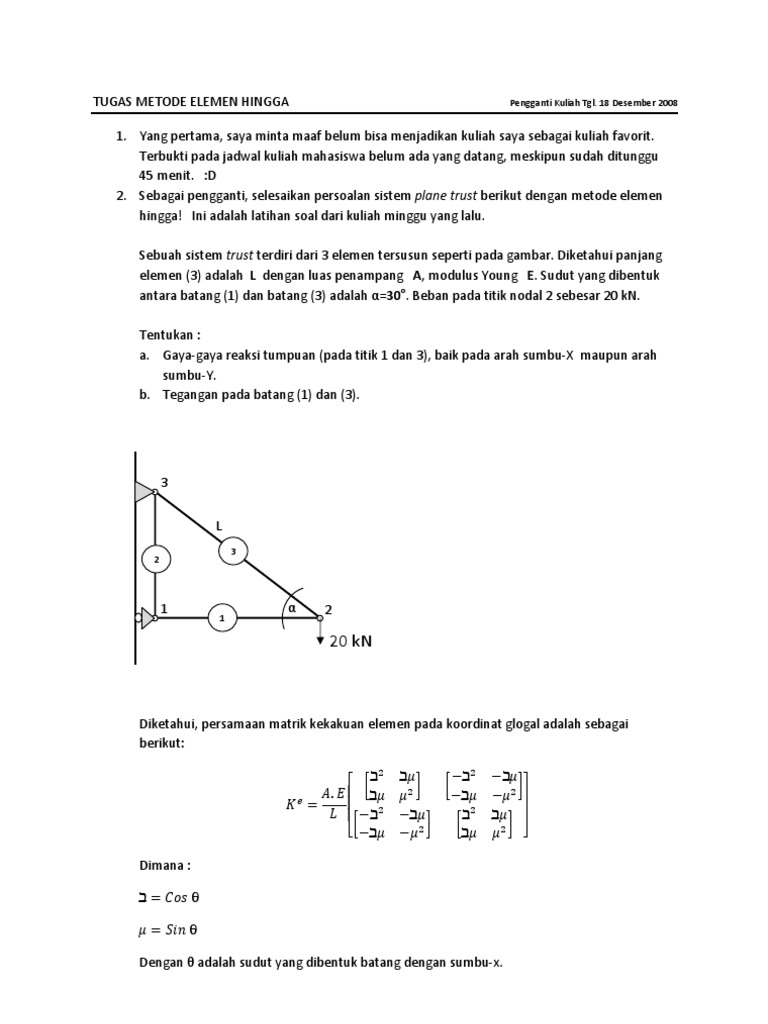 Contoh Soal Metode Elemen Hingga Dikdasmen