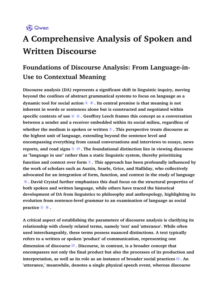 Discourse Analysis: Spoken vs. Written Language | PDF | Clause | Phrase