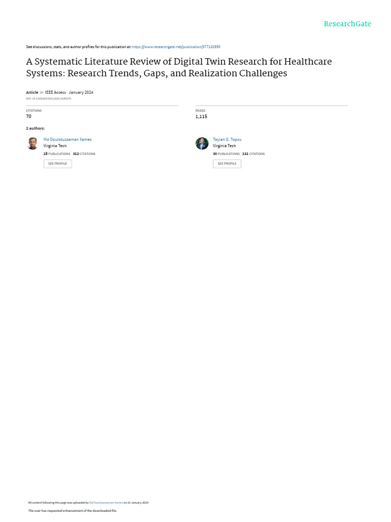 A Systematic Literature Review of Digital Twin Research For Healthcare ...