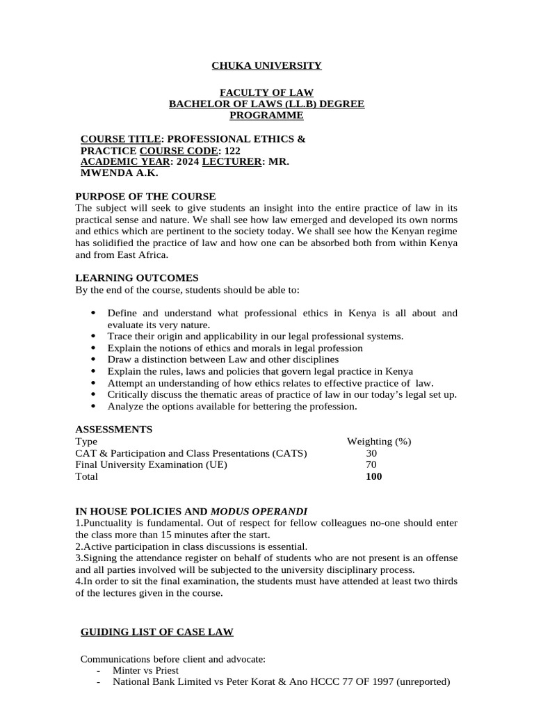Professional Ethics in Kenyan Law | PDF