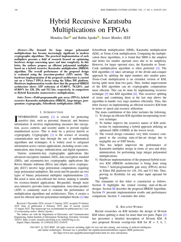 FPGA-Based Hybrid Recursive Karatsuba | PDF | Field Programmable Gate ...