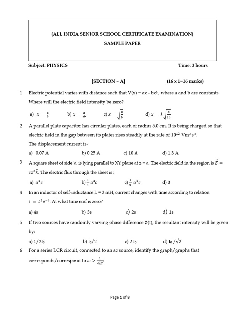 Xii Physics Sample Paper 2026 | PDF | Inductor | Inductance