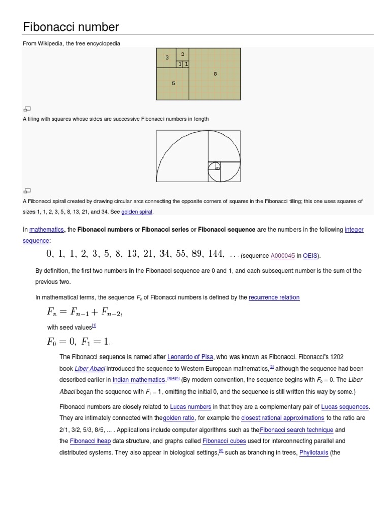 Fibonacci Number | PDF | Mathematical Objects | Mathematical Concepts