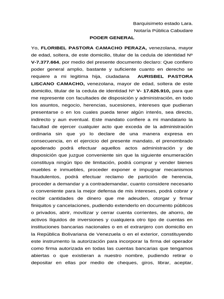 Poder General Notarial en Barquisimeto | PDF | Pagaré