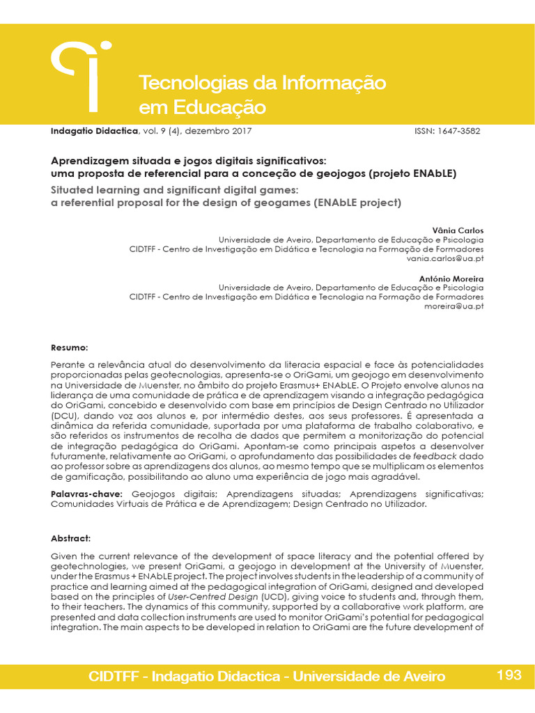 Geojogos e Aprendizagem Situada em Educação | PDF | Aprendizado | Pedagogia