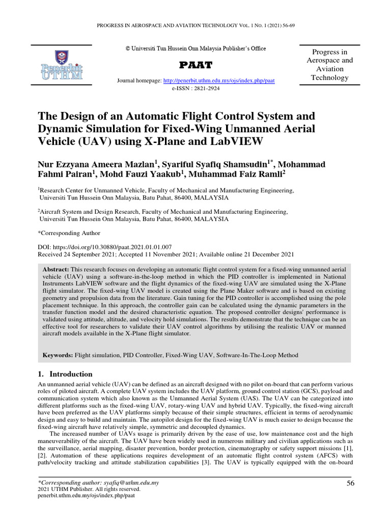 Automatic Flight Control for Fixed-Wing UAV | PDF | Control Theory ...