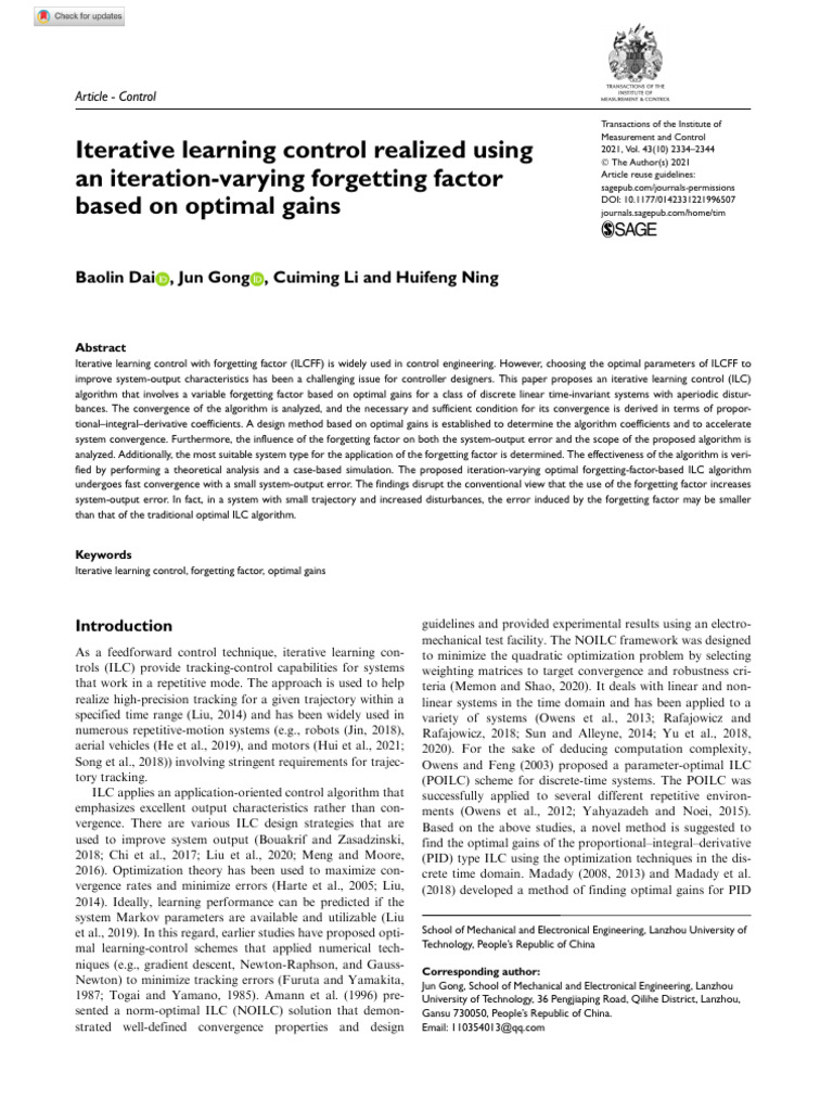 Iterative Learning Control with Optimal Gains | PDF | Control Theory ...