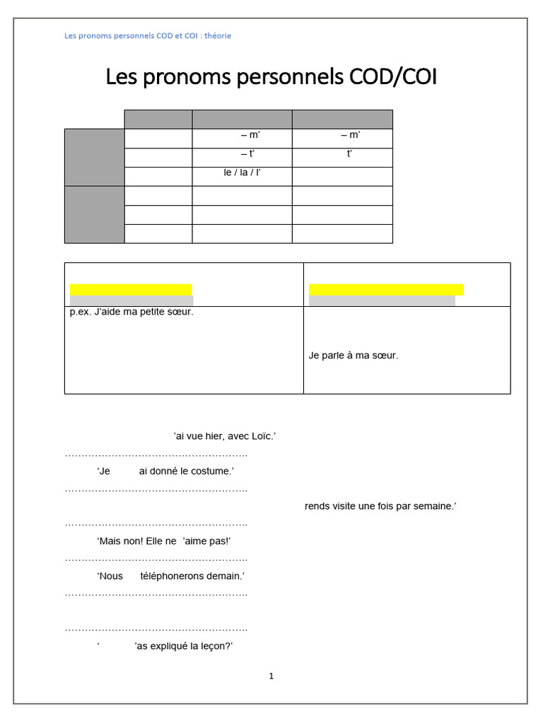 Pronoms COD et COI : Guide complet | PDF | Pronom | Complément d'objet