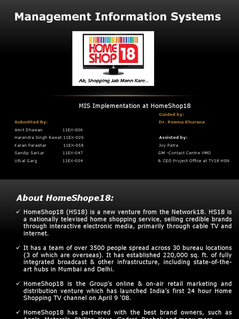 Management Information Systems: Mis Implementation at Homeshop18 | PDF ...